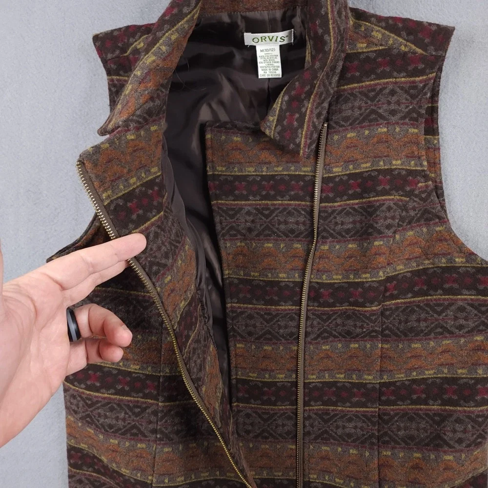 Orvis Vest Womens M 10/12 Brown Southwestern Wool Blend Full Zip Aztec Outdoor - Picture 2 of 9